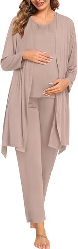 SWOMOG 3pcs Maternity Nursing Robe Set Labor Delivery Double Layer Pajamas Set Postpartum Breastfeeding PJS, S-XXL in Kuwait