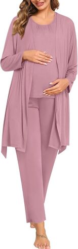 SWOMOG 3pcs Maternity Nursing Robe Set Labor Delivery Double Layer Pajamas Set Postpartum Breastfeeding PJS, S-XXL in Kuwait