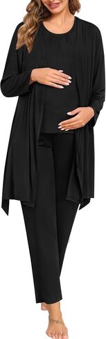 SWOMOG 3pcs Maternity Nursing Robe Set Labor Delivery Double Layer Pajamas Set Postpartum Breastfeeding PJS, S-XXL in Kuwait