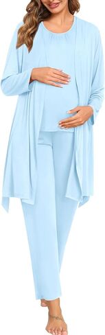 SWOMOG 3pcs Maternity Nursing Robe Set Labor Delivery Double Layer Pajamas Set Postpartum Breastfeeding PJS, S-XXL in Kuwait