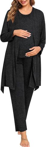 SWOMOG 3pcs Maternity Nursing Robe Set Labor Delivery Double Layer Pajamas Set Postpartum Breastfeeding PJS, S-XXL in Kuwait