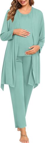SWOMOG 3pcs Maternity Nursing Robe Set Labor Delivery Double Layer Pajamas Set Postpartum Breastfeeding PJS, S-XXL in Kuwait