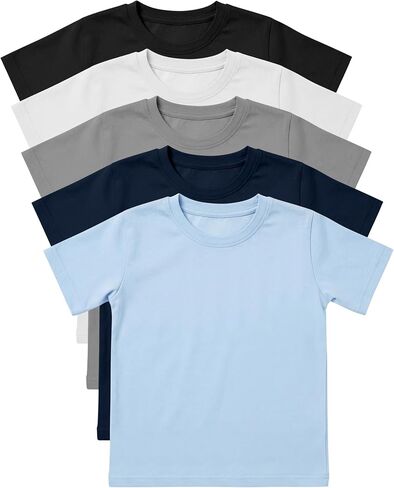 5 Pack Boy T Shirts Toddler Kids Short Sleeve Cotton Crewneck Tees Solid Basics for School Uniform Everyday Wear in Kuwait