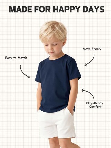 5 Pack Boy T Shirts Toddler Kids Short Sleeve Cotton Crewneck Tees Solid Basics for School Uniform Everyday Wear in Kuwait