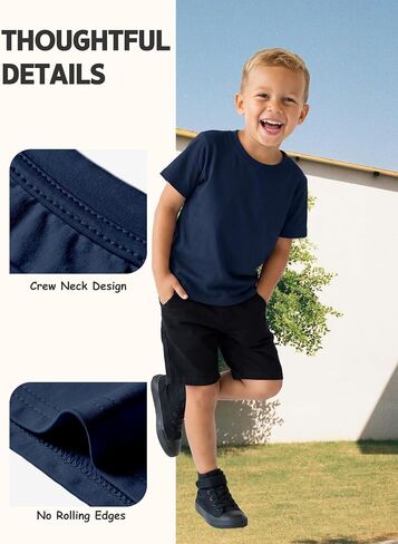 5 Pack Boy T Shirts Toddler Kids Short Sleeve Cotton Crewneck Tees Solid Basics for School Uniform Everyday Wear in Kuwait