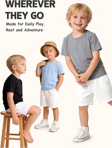 5 Pack Boy T Shirts Toddler Kids Short Sleeve Cotton Crewneck Tees Solid Basics for School Uniform Everyday Wear in Kuwait