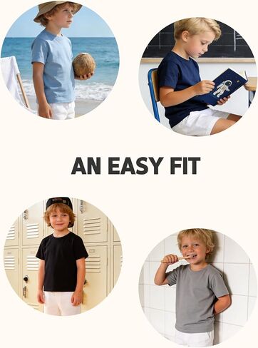 5 Pack Boy T Shirts Toddler Kids Short Sleeve Cotton Crewneck Tees Solid Basics for School Uniform Everyday Wear in Kuwait