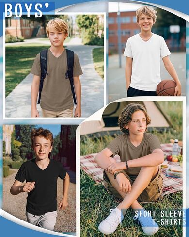 Yooo's Vivi 3 Pack Boys T-Shirts Kids V Neck Short Sleeve Tops Teen Loose Fit Tees Basic Summer Clothes 5-16 Years in Saudi Arabia