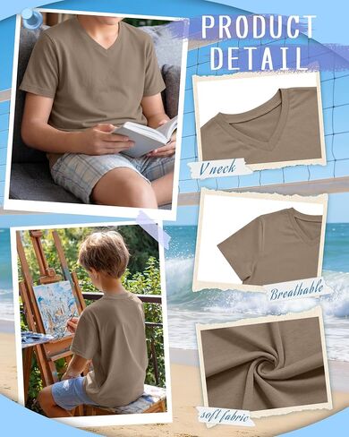 Yooo's Vivi 3 Pack Boys T-Shirts Kids V Neck Short Sleeve Tops Teen Loose Fit Tees Basic Summer Clothes 5-16 Years in Saudi Arabia