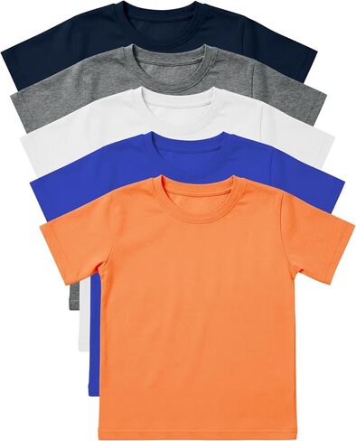 5 Pack Boy T Shirts Toddler Kids Short Sleeve Cotton Crewneck Tees Solid Basics for School Uniform Everyday Wear in Kuwait