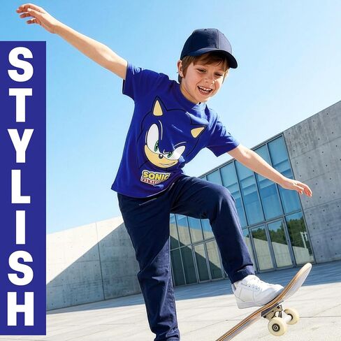 Get Trend Sonic The Hedgehog Boys Short Sleeve T Shirt, Kids Cotton Graphic Tee, Knuckles, Shadow, Tails, Gamer Gifts, 5-12Y in Kuwait