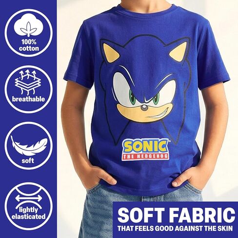 Get Trend Sonic The Hedgehog Boys Short Sleeve T Shirt, Kids Cotton Graphic Tee, Knuckles, Shadow, Tails, Gamer Gifts, 5-12Y in Kuwait