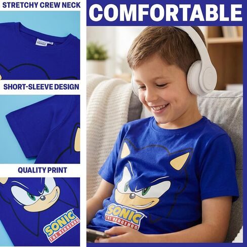 Get Trend Sonic The Hedgehog Boys Short Sleeve T Shirt, Kids Cotton Graphic Tee, Knuckles, Shadow, Tails, Gamer Gifts, 5-12Y in Kuwait
