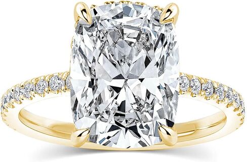 RODIFFY 4 Carats Elongated Cushion Cut Engagement Ring for Women, 14K Gold Plated S925 Sterling Silver 5A Cubic Zirconia Ring, 8×12mm 5A CZ Pavé Band Promise Ring in Saudi Arabia