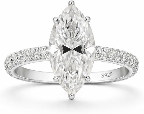 3.0 Carat Marquise Cut Moissanite Engagement Ring, 14K Thick White Gold Plated 925 Sterling Silver,D-Color Clear GRA Gemstone, Elegant Three-sided Pavé Band Wedding Promise Ring for Women in Saudi Arabia