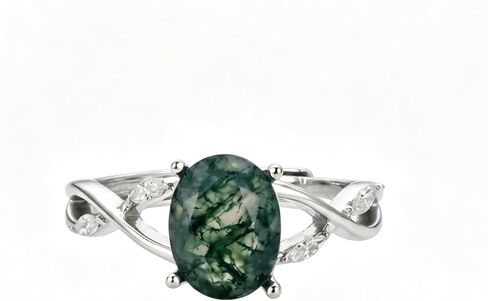 KQ&TTENG Natural Moss Agate Ring Set Moss Agate Moissanite Ring Engagement Rings Jewelry Wedding Gift for Couple Bride Women Ring Size 7-9 in Saudi Arabia