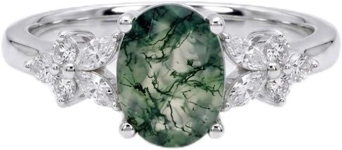 KQ&TTENG Natural Moss Agate Ring Set Moss Agate Moissanite Ring Engagement Rings Jewelry Wedding Gift for Couple Bride Women Ring Size 7-9 in Saudi Arabia