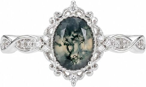 KQ&TTENG Natural Moss Agate Ring Set Moss Agate Moissanite Ring Engagement Rings Jewelry Wedding Gift for Couple Bride Women Ring Size 7-9 in Saudi Arabia