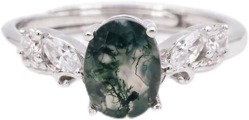 KQ&TTENG Natural Moss Agate Ring Set Moss Agate Moissanite Ring Engagement Rings Jewelry Wedding Gift for Couple Bride Women Ring Size 7-9 in Saudi Arabia