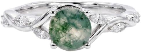 KQ&TTENG Natural Moss Agate Ring Set Moss Agate Moissanite Ring Engagement Rings Jewelry Wedding Gift for Couple Bride Women Ring Size 7-9 in Saudi Arabia