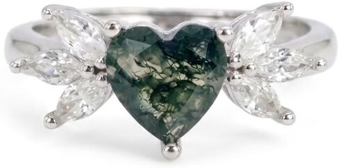 KQ&TTENG Natural Moss Agate Ring Set Moss Agate Moissanite Ring Engagement Rings Jewelry Wedding Gift for Couple Bride Women Ring Size 7-9 in Saudi Arabia