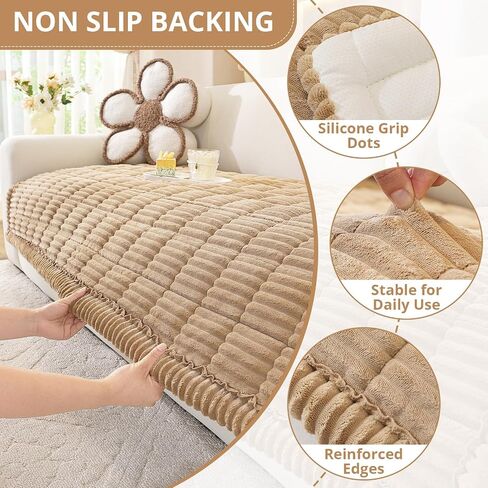 OstepDecor Couch Cover for Dogs, Washable Non Slip Sofa Cover for Pets, Soft Couch Covers for Sofa, Loveseat and Sectional, Furniture Protector Against Pet Hair & Scratches (20" x 24", Khaki) in Saudi Arabia