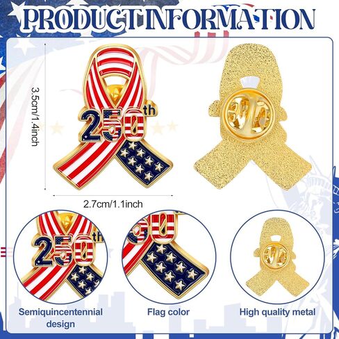30 Sets 250 Anniversary Pins Independence Day Party Favor Gifts American Flag Patriotic Lapel Brooch Pin 4th of July Red White and Blue Cards White Bag for Women Veterans Memorial Day Accessories in Saudi Arabia