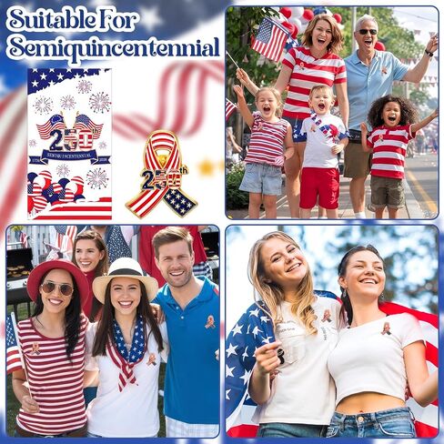 30 Sets 250 Anniversary Pins Independence Day Party Favor Gifts American Flag Patriotic Lapel Brooch Pin 4th of July Red White and Blue Cards White Bag for Women Veterans Memorial Day Accessories in Saudi Arabia