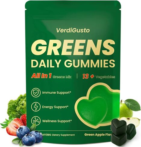 Greens Gummies | Superfood Greens Supplement with 20+ Vegetables & Fruits | Supports Immune Health, Energy & Daily Wellness | Natural Green Apple Flavor | Non-GMO, Gluten-Free, Soy Free in Saudi Arabia
