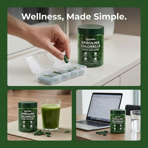 Spirelia Spirulina & Chlorella Tablets, Organic Spirulina Chlorella Combination Supplement, 60 Count in Saudi Arabia