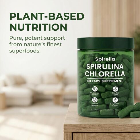 Spirelia Spirulina & Chlorella Tablets, Organic Spirulina Chlorella Combination Supplement, 60 Count in Saudi Arabia