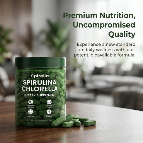 Spirelia Spirulina & Chlorella Tablets, Organic Spirulina Chlorella Combination Supplement, 60 Count in Saudi Arabia