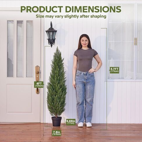 أشجار أرز توبياري اصطناعية بطول 5 أقدام من VeriNatural لديكور الشرفة الأمامية - نباتات صناعية لا تسقط أوراق الشجر، جذع خشبي حقيقي، أشجار خارجية مقاومة للأشعة فوق البنفسجية لفناء المدخل، مجموعة من 2 in Kuwait