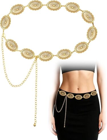 Western Chain Belt for Women: Adjustable Gold Boho Belt, Fits 27-35" Waist for Jeans, Dresses, Concerts & Festivals in Kuwait