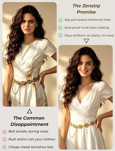 Western Chain Belt for Women: Adjustable Gold Boho Belt, Fits 27-35" Waist for Jeans, Dresses, Concerts & Festivals in Kuwait