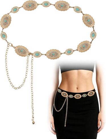 Western Chain Belt for Women: Adjustable Gold Boho Belt, Fits 27-35" Waist for Jeans, Dresses, Concerts & Festivals in Kuwait