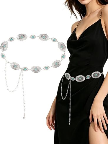 Western Chain Belt for Women: Adjustable Gold Boho Belt, Fits 27-35" Waist for Jeans, Dresses, Concerts & Festivals in Kuwait