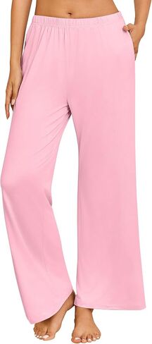 Ekouaer Women's Pajama Pants with Pockets Comfy Casual Wide Leg Yoga Pants Soft Stretch Pajama Bottoms Black Small in Kuwait
