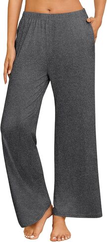 Ekouaer Women's Pajama Pants with Pockets Comfy Casual Wide Leg Yoga Pants Soft Stretch Pajama Bottoms Black Small in Kuwait