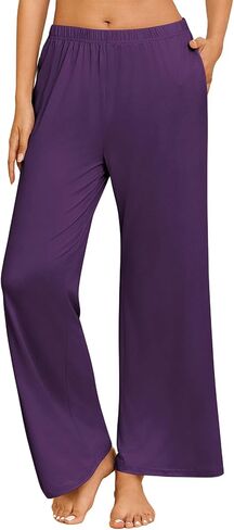 Ekouaer Women's Pajama Pants with Pockets Comfy Casual Wide Leg Yoga Pants Soft Stretch Pajama Bottoms Black Small in Kuwait