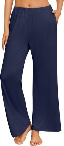 Ekouaer Women's Pajama Pants with Pockets Comfy Casual Wide Leg Yoga Pants Soft Stretch Pajama Bottoms Black Small in Kuwait