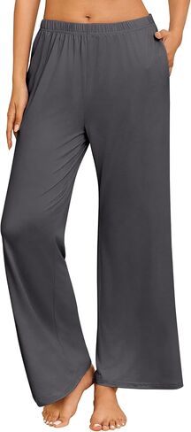 Ekouaer Women's Pajama Pants with Pockets Comfy Casual Wide Leg Yoga Pants Soft Stretch Pajama Bottoms Black Small in Kuwait