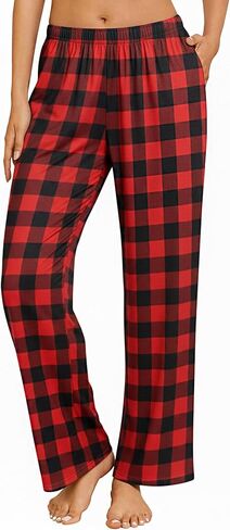 Ekouaer Women's Pajama Pants with Pockets Comfy Casual Wide Leg Yoga Pants Soft Stretch Pajama Bottoms Black Small in Kuwait