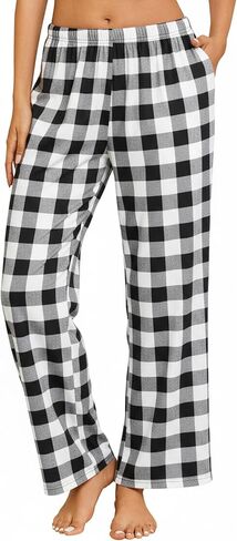 Ekouaer Women's Pajama Pants with Pockets Comfy Casual Wide Leg Yoga Pants Soft Stretch Pajama Bottoms Black Small in Kuwait