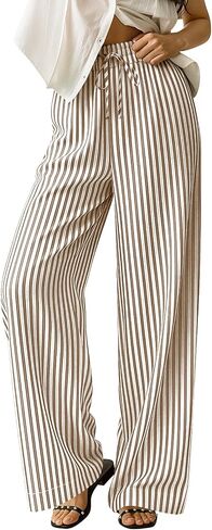 LYHIPSS Striped Gingham Pants Women Summer Lounge Plaid Checkered Pants Wide Leg Casual Palazzo Pajama Bottoms with Pockets in Kuwait