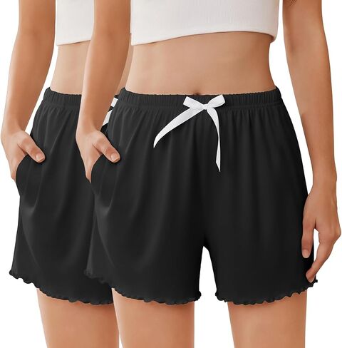 Ekouaer 2 Pack Womens Pajama Shorts 2026 Summer Casual Lounge Sleep Short Ruffle Soft Comfy Pj Bottoms with Pockets in Kuwait