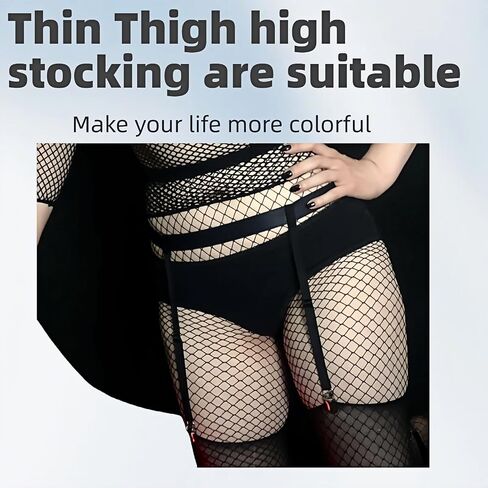 Women Adjustable Garter Belt, Women Black Simplicity Sexy Suspender Garter Belt with High Elastic Straps and Metal Clips Thigh High Stockings Suspender for Womens (Black, 4 Straps) in Saudi Arabia