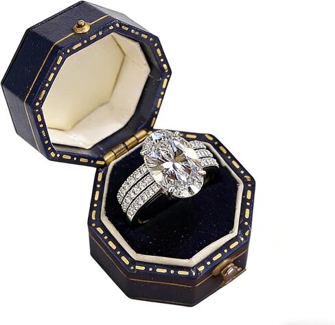AZQ 925 Sterling Silver Shiny Full Diamond Gemstone Ring 18K Gold 3PCS Oval Cut 3ct Cubic Zirconia Promise Rings CZ Diamond Multi Row Ring Eternity Engagement Wedding Band Ring Sets Z.180 (US Code 7) in Kuwait