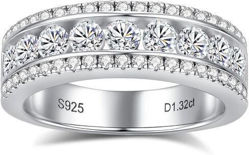 Moissanite Eternity Rings for Women Moissanite Wedding Band S925 Sterling Silver 18K White Gold Plated Engagement Rings for Women Wife Men Gemstone Jewelry Gift in Kuwait