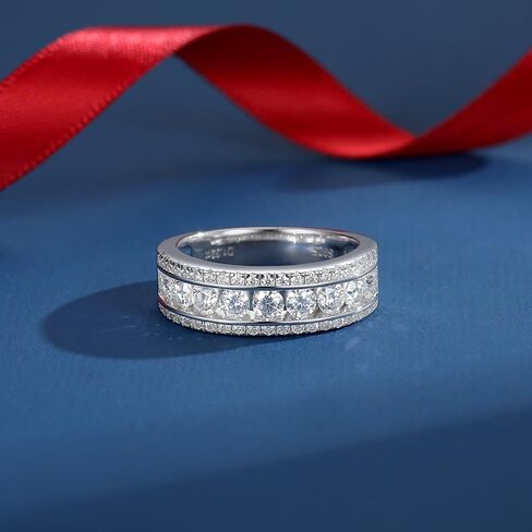 Moissanite Eternity Rings for Women Moissanite Wedding Band S925 Sterling Silver 18K White Gold Plated Engagement Rings for Women Wife Men Gemstone Jewelry Gift in Kuwait
